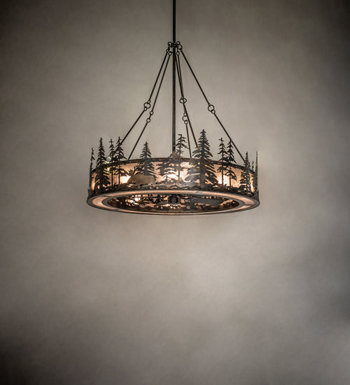 Meyda Lighting Wildlife at Dusk 56" 15-Light Light Burnished Antique Copper Chandelier With Silver Mica Shade Glass and Fan
