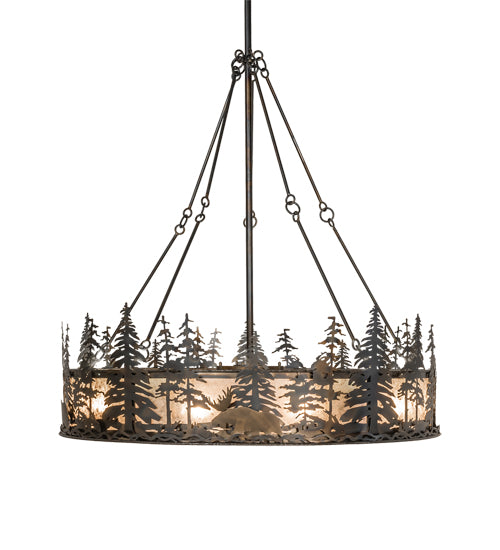 Meyda Lighting Wildlife at Dusk 56" 15-Light Light Burnished Antique Copper Chandelier With Silver Mica Shade Glass and Fan