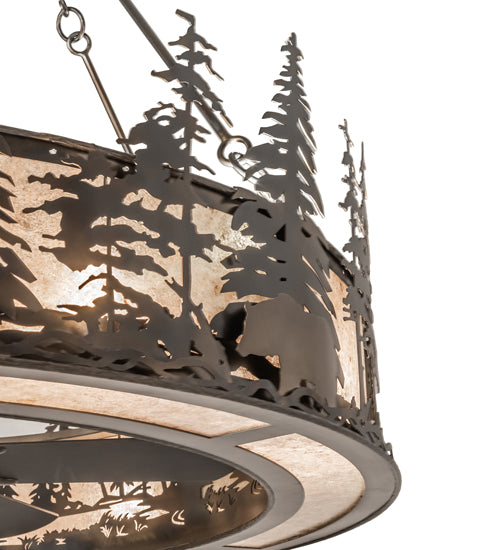 Meyda Lighting Wildlife at Dusk 56" 15-Light Light Burnished Antique Copper Chandelier With Silver Mica Shade Glass and Fan