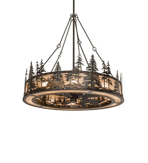 Meyda Lighting Wildlife at Dusk 56" 15-Light Light Burnished Antique Copper Chandelier With Silver Mica Shade Glass and Fan