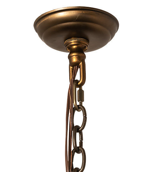 Meyda Lighting Wildlife at Dusk 62" 14-Light Dark Burnished Antique Copper Inverted Pendant Light With Amber Mica Shade Glass