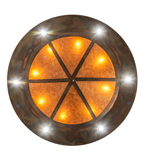 Meyda Lighting Wildlife at Dusk 62" 14-Light Dark Burnished Antique Copper Inverted Pendant Light With Amber Mica Shade Glass