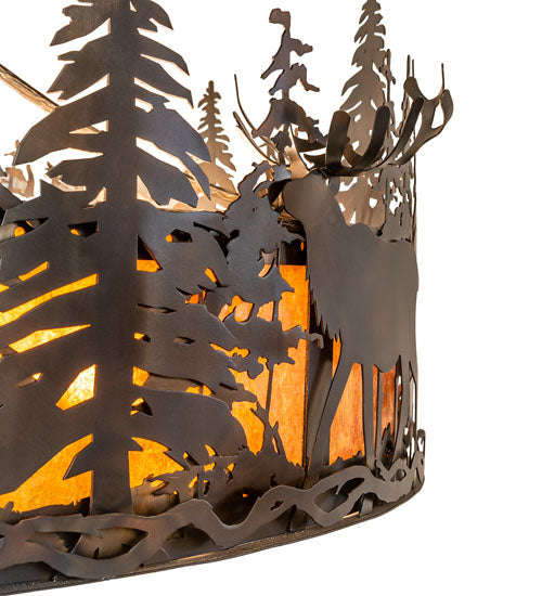 Meyda Lighting Wildlife at Dusk 62" 14-Light Dark Burnished Antique Copper Inverted Pendant Light With Amber Mica Shade Glass