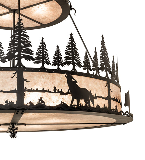 Meyda Lighting Wildlife at Dusk 72" 12-Light 2-Tier Textured Black Pendant Light With Silver Mica Shade Glass