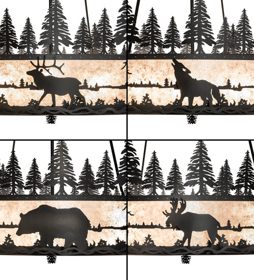 Meyda Lighting Wildlife at Dusk 72" 12-Light 2-Tier Textured Black Pendant Light With Silver Mica Shade Glass