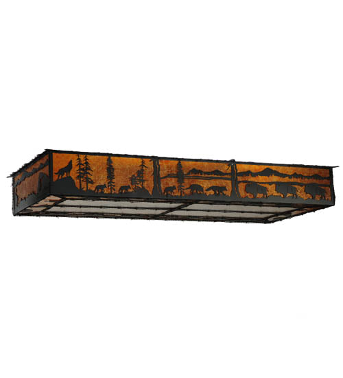 Meyda Lighting Wildlife at Dusk 81" 12-Light Textured Black Flush Mount Light With Amber and Silver Mica Shade Glass