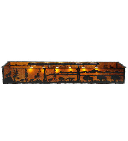 Meyda Lighting Wildlife at Dusk 81" 12-Light Textured Black Flush Mount Light With Amber and Silver Mica Shade Glass