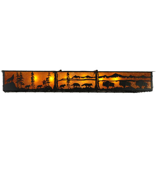 Meyda Lighting Wildlife at Dusk 81" 12-Light Textured Black Flush Mount Light With Amber and Silver Mica Shade Glass