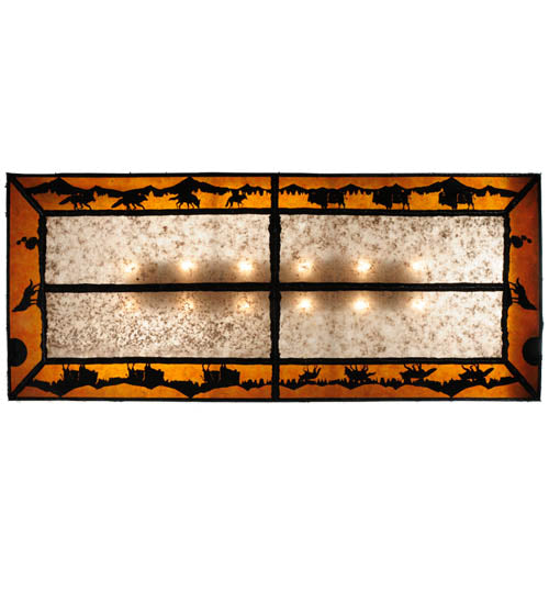Meyda Lighting Wildlife at Dusk 81" 12-Light Textured Black Flush Mount Light With Amber and Silver Mica Shade Glass