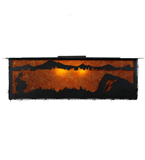 Meyda Lighting Wildlife at Dusk 81" 12-Light Textured Black Flush Mount Light With Amber and Silver Mica Shade Glass