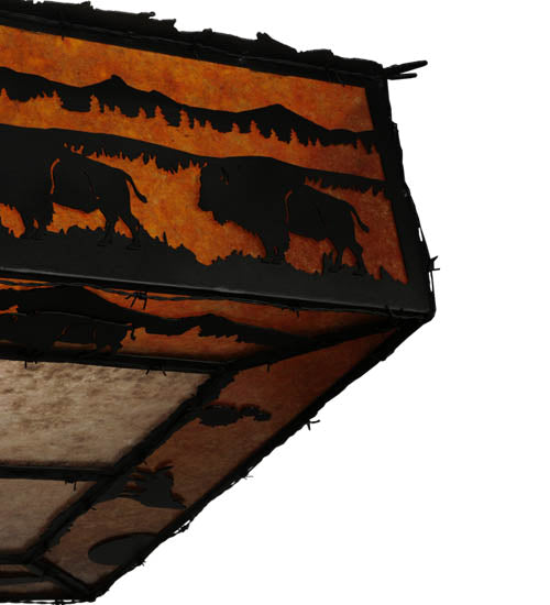 Meyda Lighting Wildlife at Dusk 81" 12-Light Textured Black Flush Mount Light With Amber and Silver Mica Shade Glass