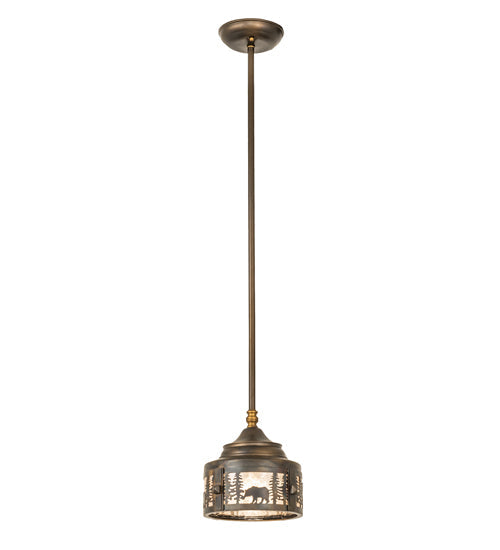 Meyda Lighting Wildlife at Dusk 9" Light Burnished Antique Copper Mini Pendant Light With Silver Mica Shade Glass