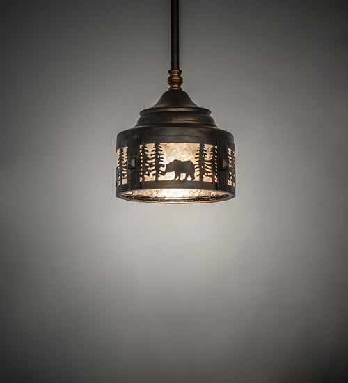 Meyda Lighting Wildlife at Dusk 9" Light Burnished Antique Copper Mini Pendant Light With Silver Mica Shade Glass