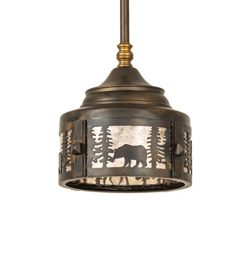 Meyda Lighting Wildlife at Dusk 9" Light Burnished Antique Copper Mini Pendant Light With Silver Mica Shade Glass