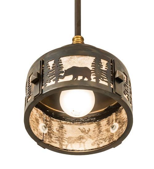 Meyda Lighting Wildlife at Dusk 9" Light Burnished Antique Copper Mini Pendant Light With Silver Mica Shade Glass