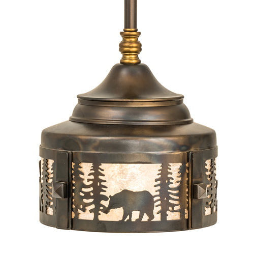 Meyda Lighting Wildlife at Dusk 9" Light Burnished Antique Copper Mini Pendant Light With Silver Mica Shade Glass