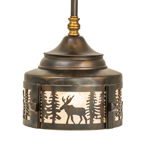 Meyda Lighting Wildlife at Dusk 9" Light Burnished Antique Copper Mini Pendant Light With Silver Mica Shade Glass