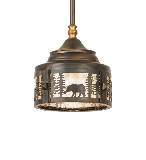 Meyda Lighting Wildlife at Dusk 9" Light Burnished Antique Copper Mini Pendant Light With Silver Mica Shade Glass