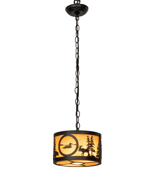 Meyda Lighting Wildlife at Pine Lake 10" 3-Light Textured Black Pendant Light With Ambra Siena Idalight Shade