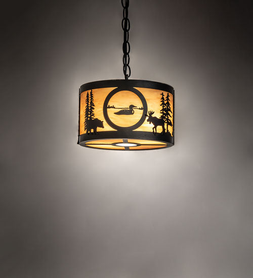 Meyda Lighting Wildlife at Pine Lake 10" 3-Light Textured Black Pendant Light With Ambra Siena Idalight Shade