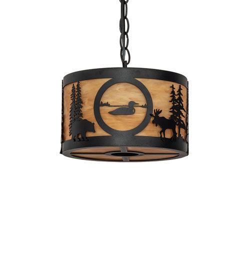 Meyda Lighting Wildlife at Pine Lake 10" 3-Light Textured Black Pendant Light With Ambra Siena Idalight Shade