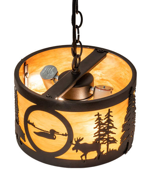 Meyda Lighting Wildlife at Pine Lake 10" 3-Light Textured Black Pendant Light With Ambra Siena Idalight Shade