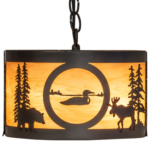 Meyda Lighting Wildlife at Pine Lake 10" 3-Light Textured Black Pendant Light With Ambra Siena Idalight Shade