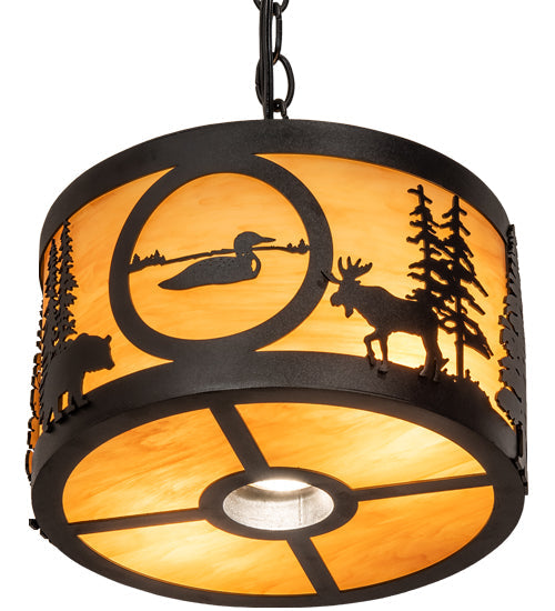 Meyda Lighting Wildlife at Pine Lake 10" 3-Light Textured Black Pendant Light With Ambra Siena Idalight Shade