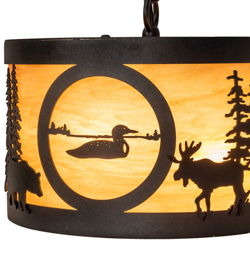 Meyda Lighting Wildlife at Pine Lake 10" 3-Light Textured Black Pendant Light With Ambra Siena Idalight Shade