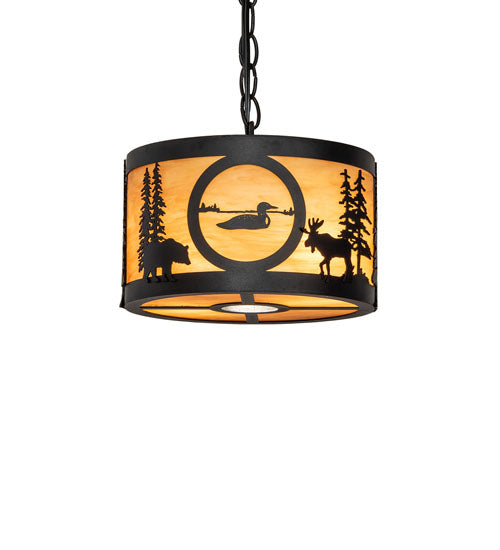 Meyda Lighting Wildlife at Pine Lake 10" 3-Light Textured Black Pendant Light With Ambra Siena Idalight Shade