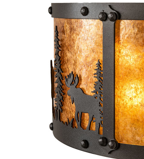 Meyda Lighting Wildlife at Pine Lake 14" 2-Light Old Wrought Iron Wall Sconce With Amber Mica Shade Glass