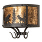 Meyda Lighting Wildlife at Pine Lake 14" 2-Light Old Wrought Iron Wall Sconce With Amber Mica Shade Glass
