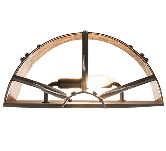 Meyda Lighting Wildlife at Pine Lake 14" 2-Light Old Wrought Iron Wall Sconce With Amber Mica Shade Glass