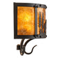 Meyda Lighting Wildlife at Pine Lake 14" 2-Light Old Wrought Iron Wall Sconce With Amber Mica Shade Glass