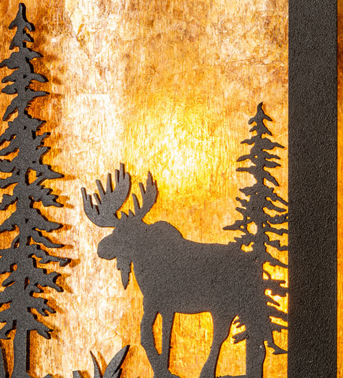 Meyda Lighting Wildlife at Pine Lake 14" 2-Light Old Wrought Iron Wall Sconce With Amber Mica Shade Glass