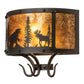 Meyda Lighting Wildlife at Pine Lake 14" 2-Light Old Wrought Iron Wall Sconce With Amber Mica Shade Glass
