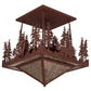 Meyda Lighting Wildlife at Pine Lake 33" 4-Light Rust Flush Mount Light With Silver Mica Shade Glass