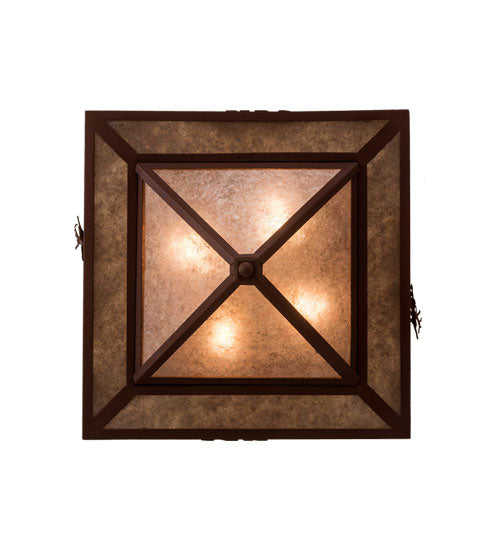 Meyda Lighting Wildlife at Pine Lake 33" 4-Light Rust Flush Mount Light With Silver Mica Shade Glass