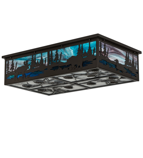 Meyda Lighting Wildlife at Pine Lake 36" 8-Light Timeless Bronze Flush Mount Light With Blue & White Shade Glass