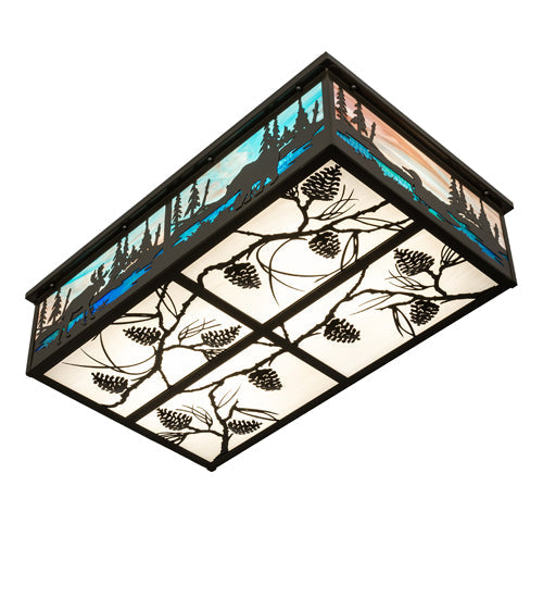 Meyda Lighting Wildlife at Pine Lake 36" 8-Light Timeless Bronze Flush Mount Light With Blue & White Shade Glass