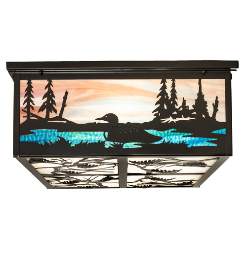 Meyda Lighting Wildlife at Pine Lake 36" 8-Light Timeless Bronze Flush Mount Light With Blue & White Shade Glass