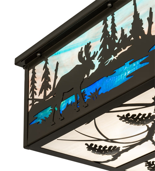 Meyda Lighting Wildlife at Pine Lake 36" 8-Light Timeless Bronze Flush Mount Light With Blue & White Shade Glass