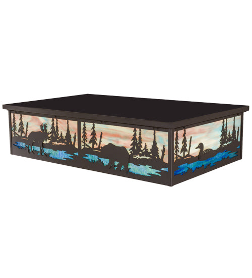Meyda Lighting Wildlife at Pine Lake 36" 8-Light Timeless Bronze Flush Mount Light With Multi-Colored Shade Glass