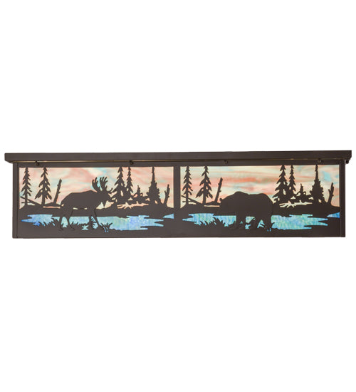 Meyda Lighting Wildlife at Pine Lake 36" 8-Light Timeless Bronze Flush Mount Light With Multi-Colored Shade Glass