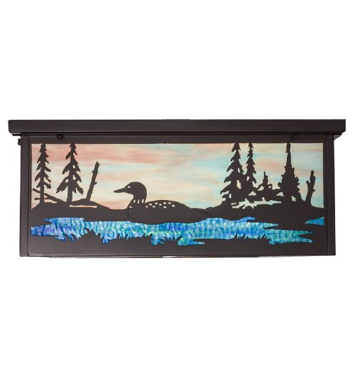 Meyda Lighting Wildlife at Pine Lake 36" 8-Light Timeless Bronze Flush Mount Light With Multi-Colored Shade Glass