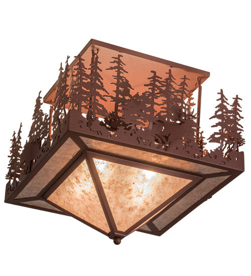 Meyda Lighting Wildlife at Pine Lake 37" 4-Light Rust Flush Mount Light With Silver Mica Shade Glass