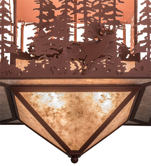 Meyda Lighting Wildlife at Pine Lake 37" 4-Light Rust Flush Mount Light With Silver Mica Shade Glass