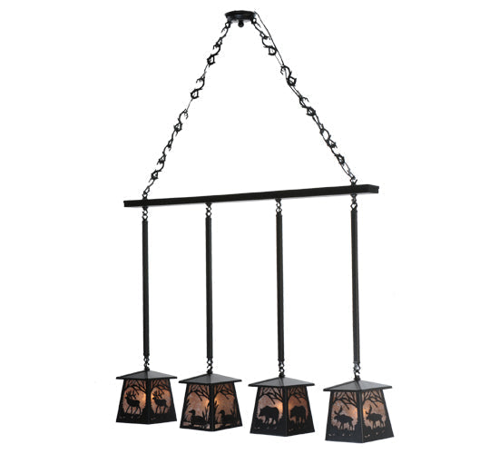 Meyda Lighting Wildlife at Pine Lake 48" 4-Light Textured Black Island Pendant Light With Silver Mica Shade Glass