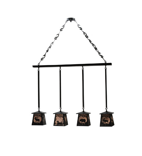 Meyda Lighting Wildlife at Pine Lake 48" 4-Light Textured Black Island Pendant Light With Silver Mica Shade Glass
