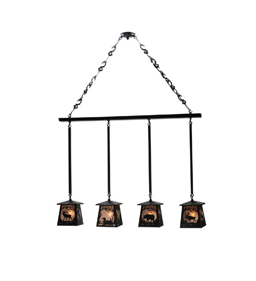 Meyda Lighting Wildlife at Pine Lake 48" 4-Light Textured Black Island Pendant Light With Silver Mica Shade Glass